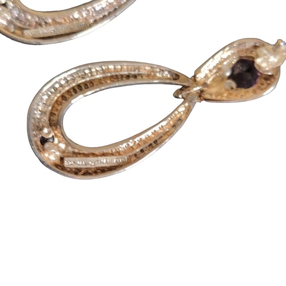 Elegant 14k Gold and Sterling Silver Amethyst Pierced Dangle Earrings - Picture 2 of 6